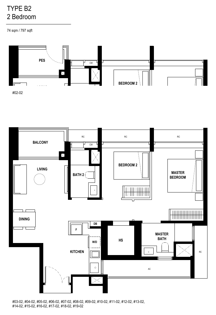 Type B2 · 2-Bedroom Premium · 797 sqft