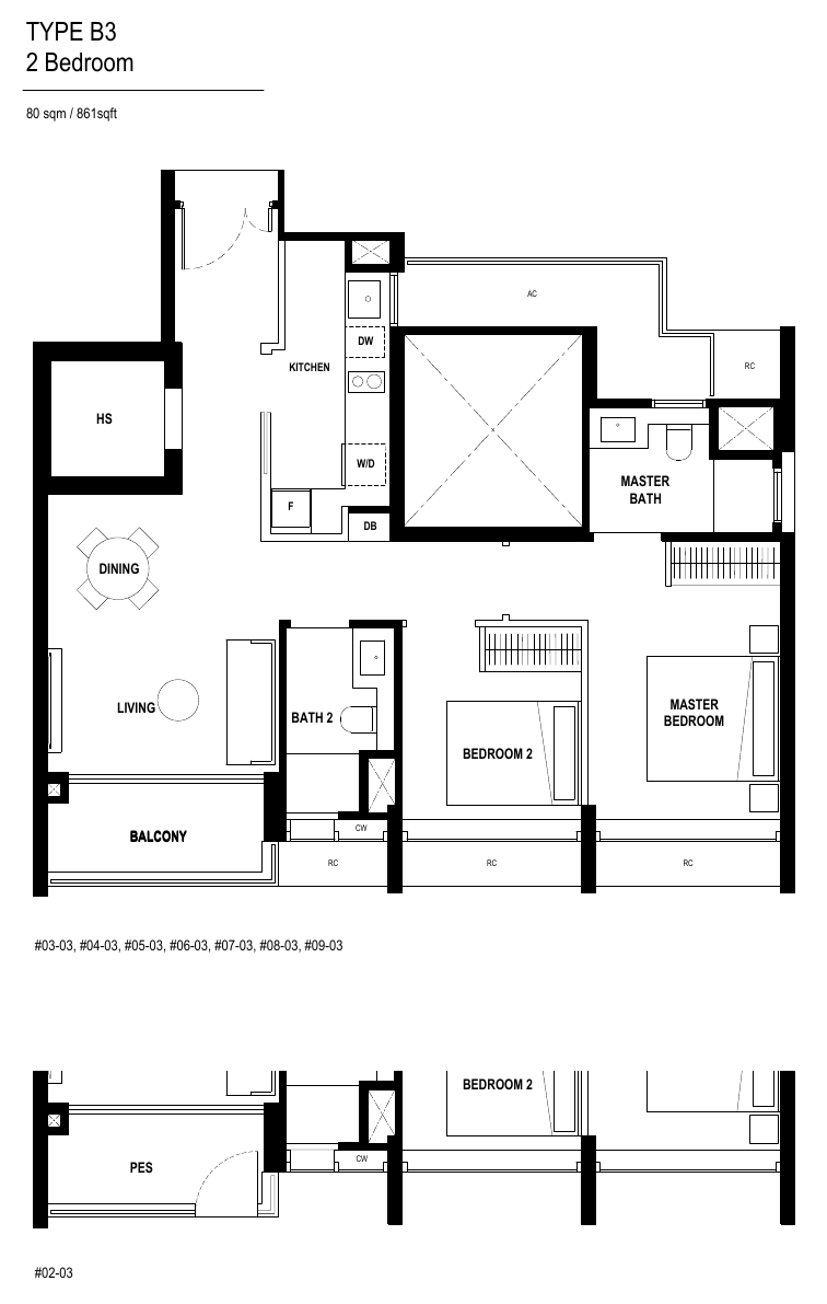 Type B3 · 2-Bedroom Premium · 861 sqft
